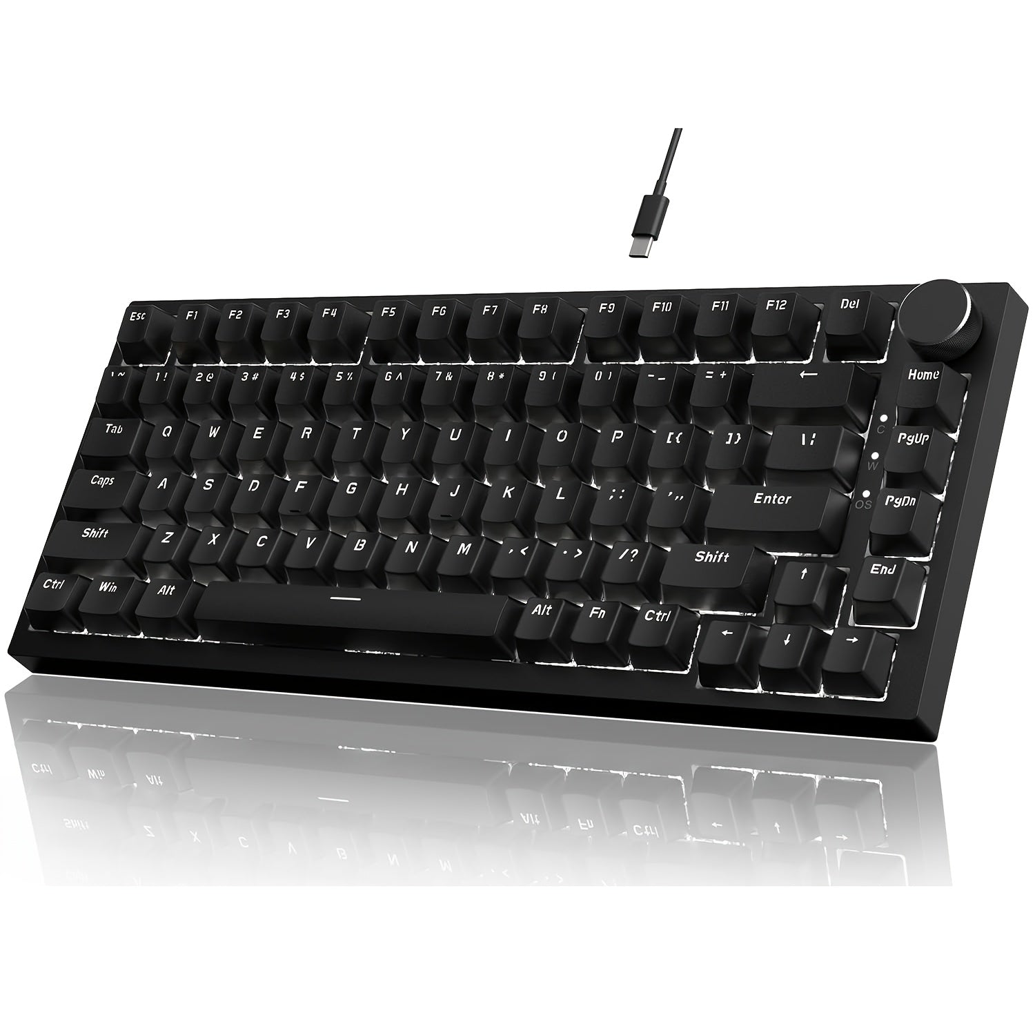 75% Wired Mechanical Gaming Keyboard with Knob and Hot-Swappable Sockets