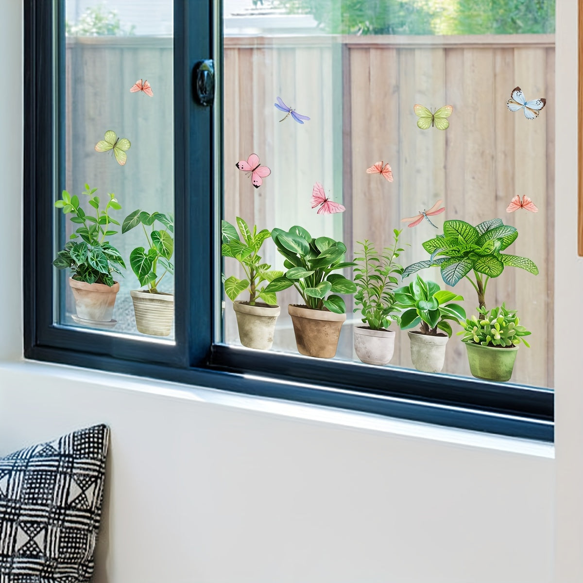 Butterfly Potted Plant Window Cling Double-Sided Static Decal for Glass Storefront