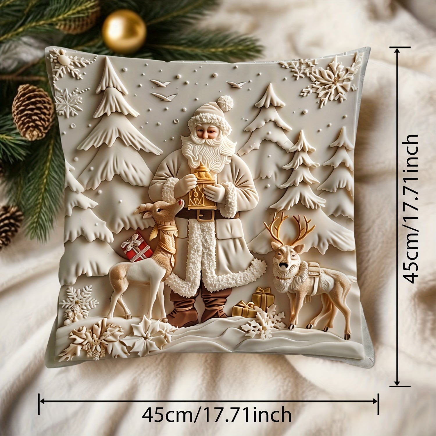 Rojdestvo Rəindeer va daraxtlar yostiq qoplami 44.96cm Bir tomonlama raqamli bosma Polyester divan bezaklari