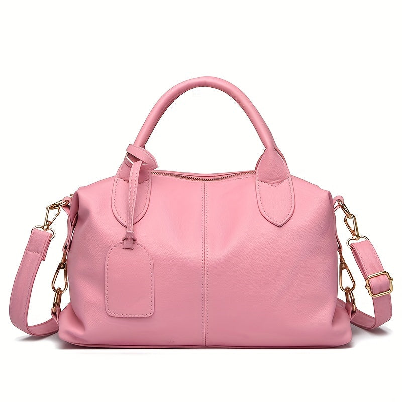 Elegant Faux Leather Shoulder Bag with Removable Strap and Zipper Closure in Multiple Colors