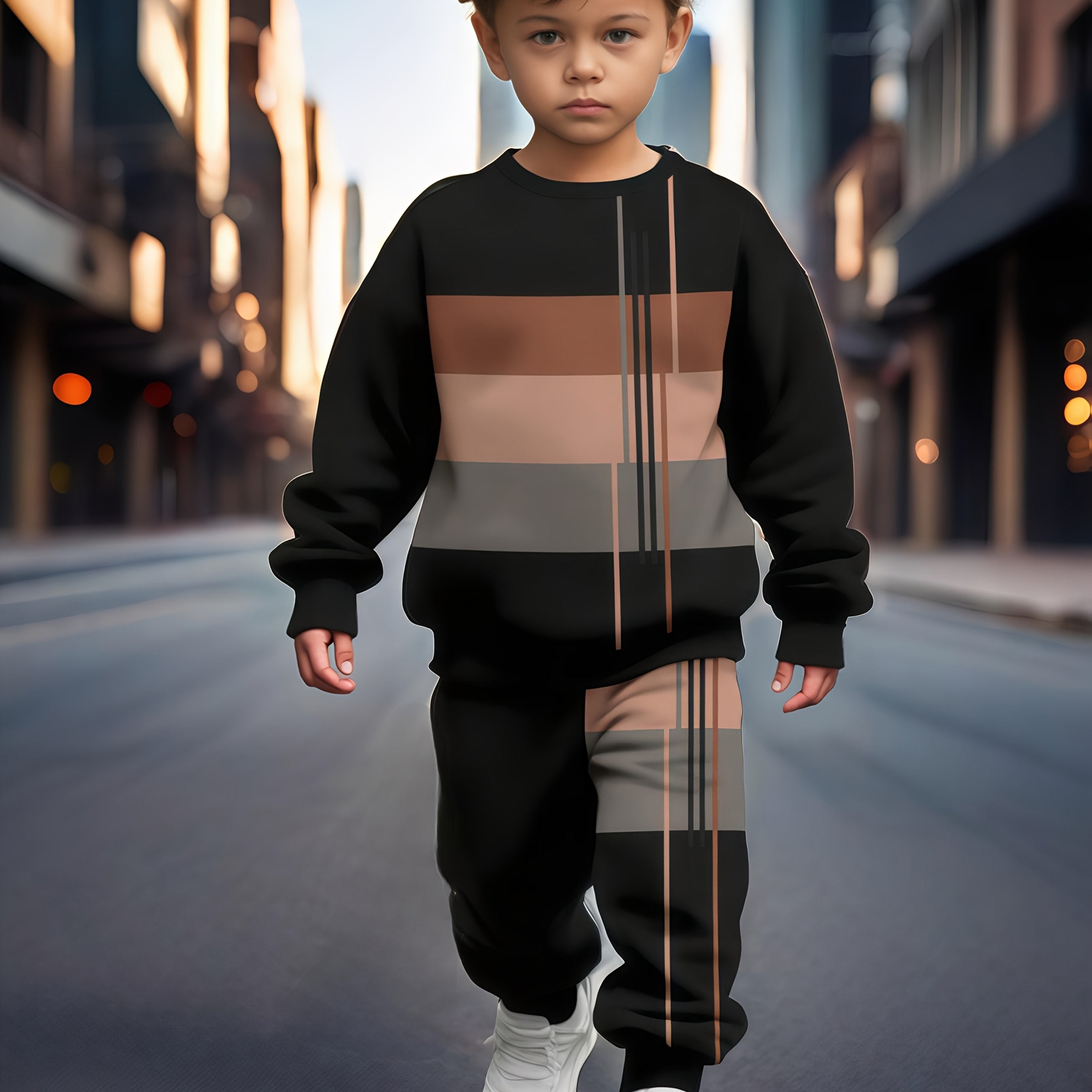 Boys' 2-Piece Sports Suit with Striped Sweatshirt and Joggers for Spring and Fall