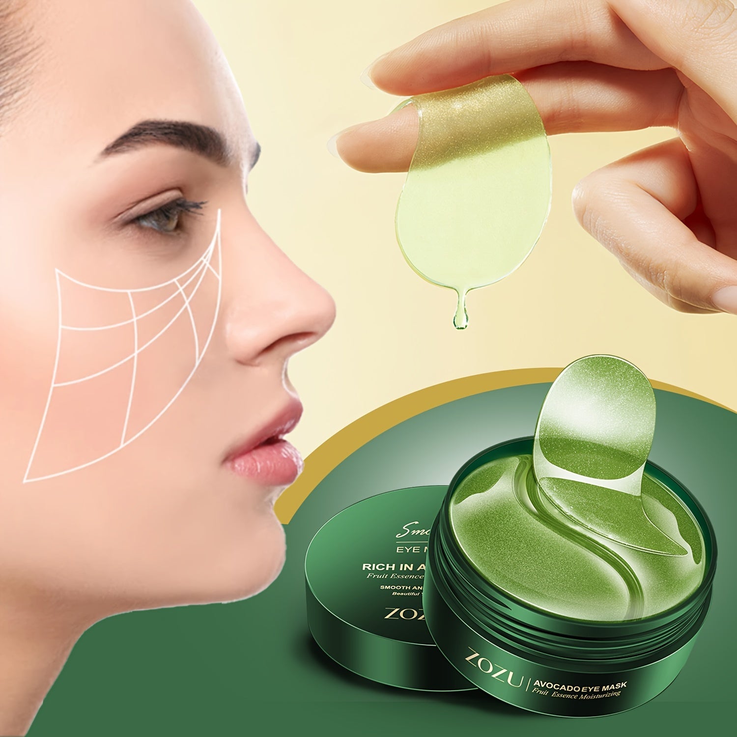 Unisex All Skin Moisturizing Eye Masks with Avocado and Gold for Firming and Tightening