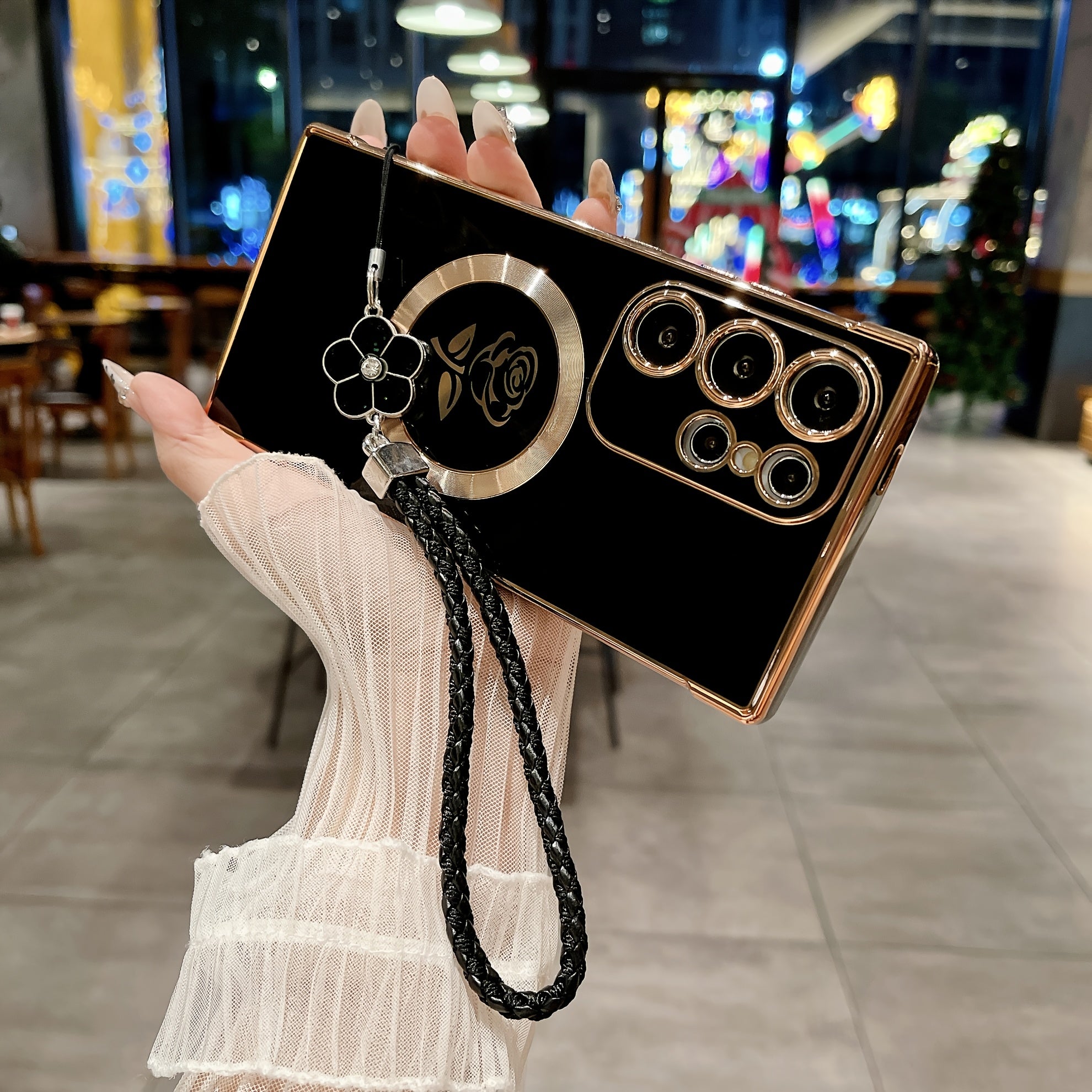 Magnetic Wireless Charging Woven Flower Lanyard Phone Case for Samsung Galaxy S21 S22 S23 S24 Ultra