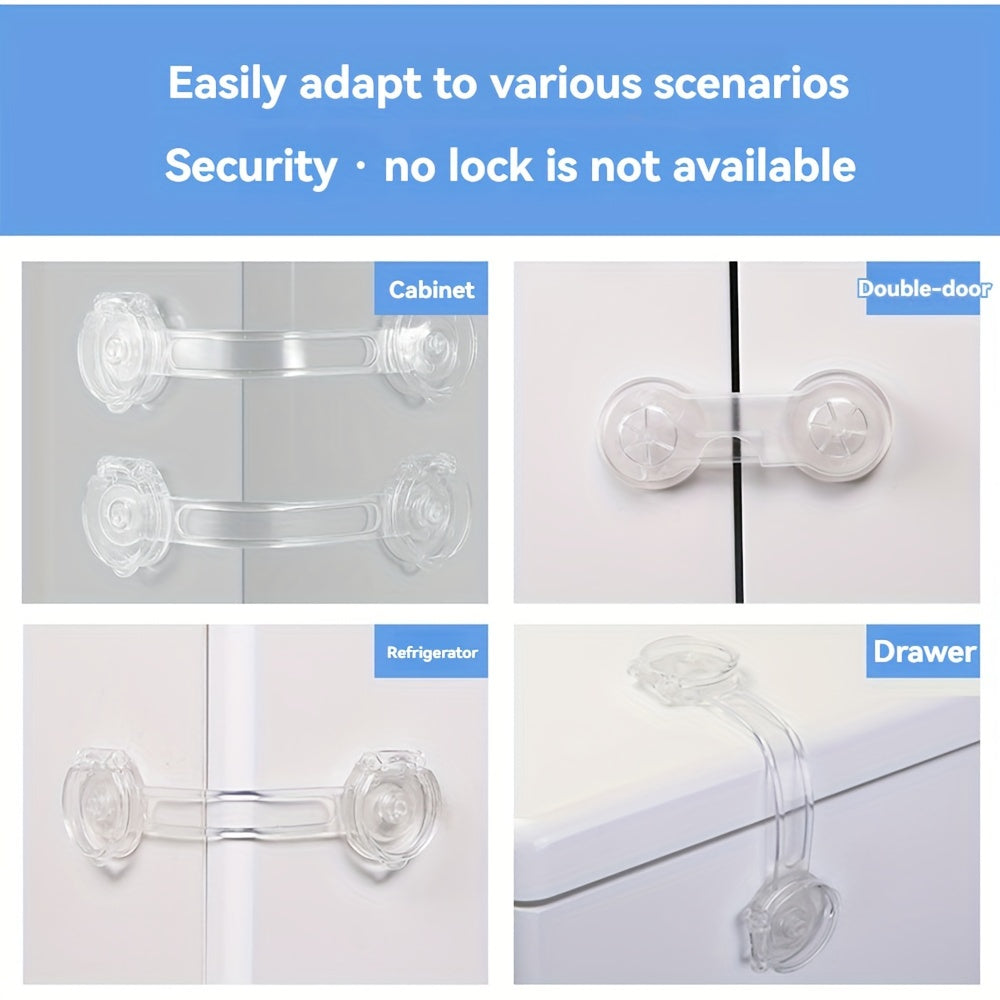 Set of 10 Child Safety Cabinet Locks Clear BPA-Free Polyethylene for Drawers Refrigerators Cupboards