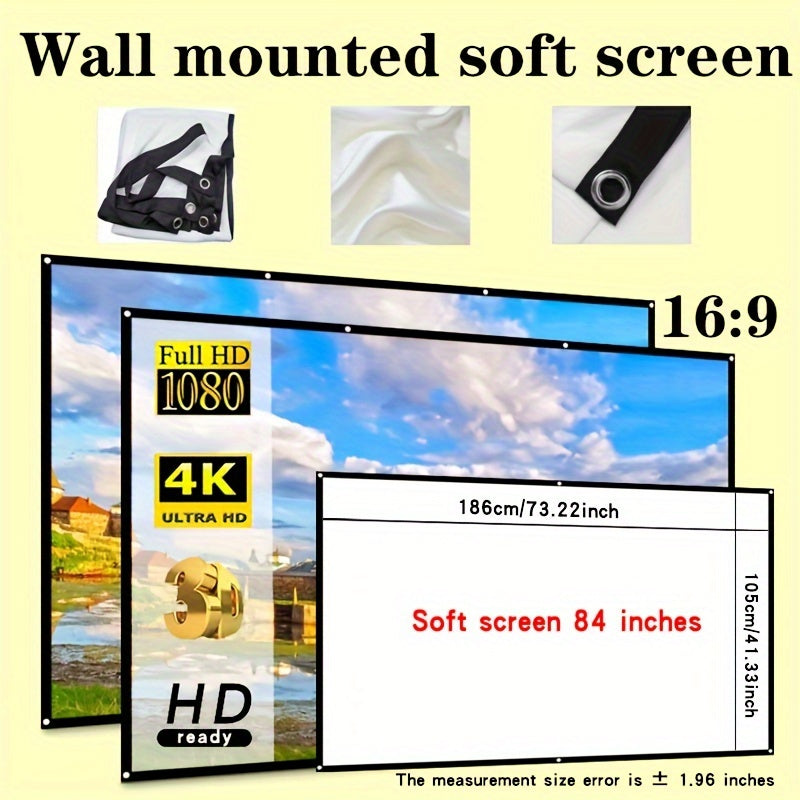 Two-Sided 4K Projection Screen Polyester Fabric Space-Saving Large for Home Theater