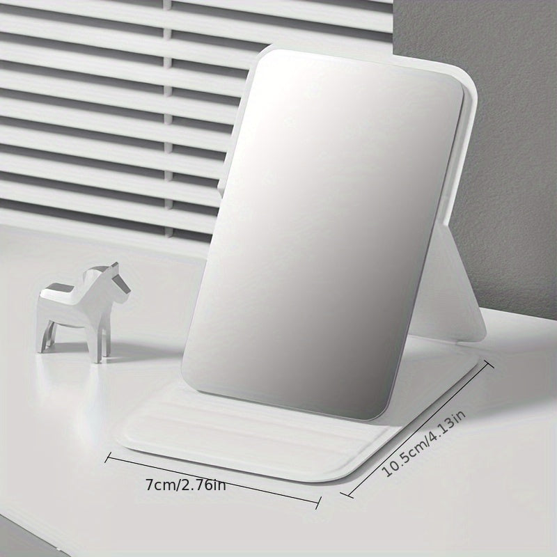 Espejo de maquillaje de mano plegable con espejo compacto de viaje de cuero PU de color sólido