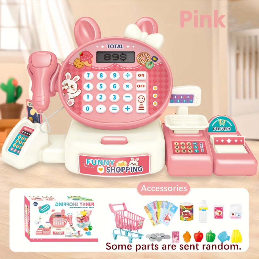 Mini Cash Register Pretend Play Set with Scanner Credit Card and Fruits for Kids 3+
