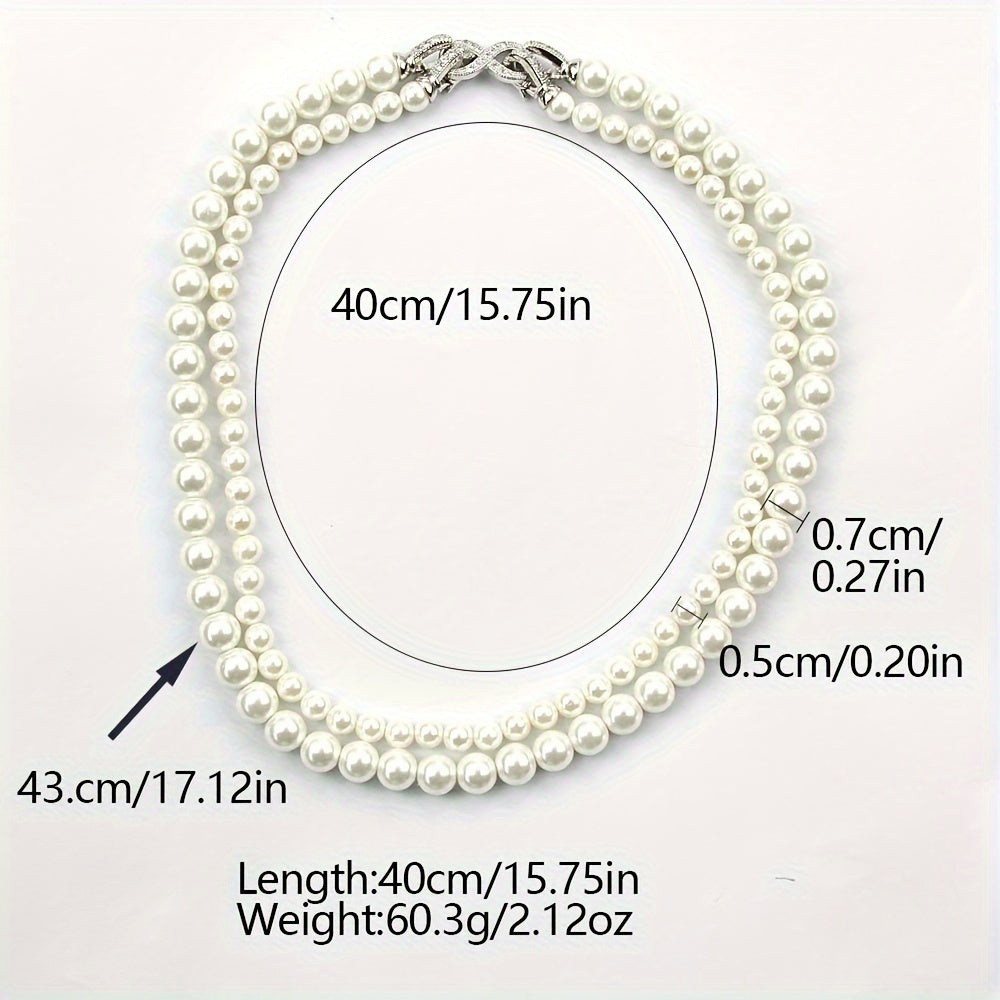 Women's Double Strand Shell Pearl Necklace with Zirconia Inlay and Infinite Clasp