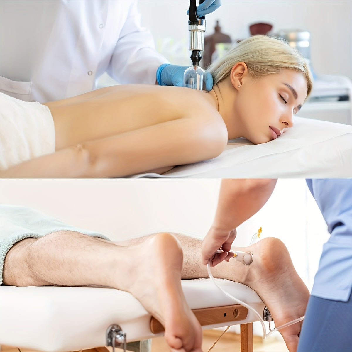 Bir nechta vakuum stakanlari, qo'l nasosi va massaj terapevtlari va Xitoy akupunkturasi uchun batafsil qo'llanma bilan massaj qozonlari to'plami. Vakuum so'rish bilan portativ.