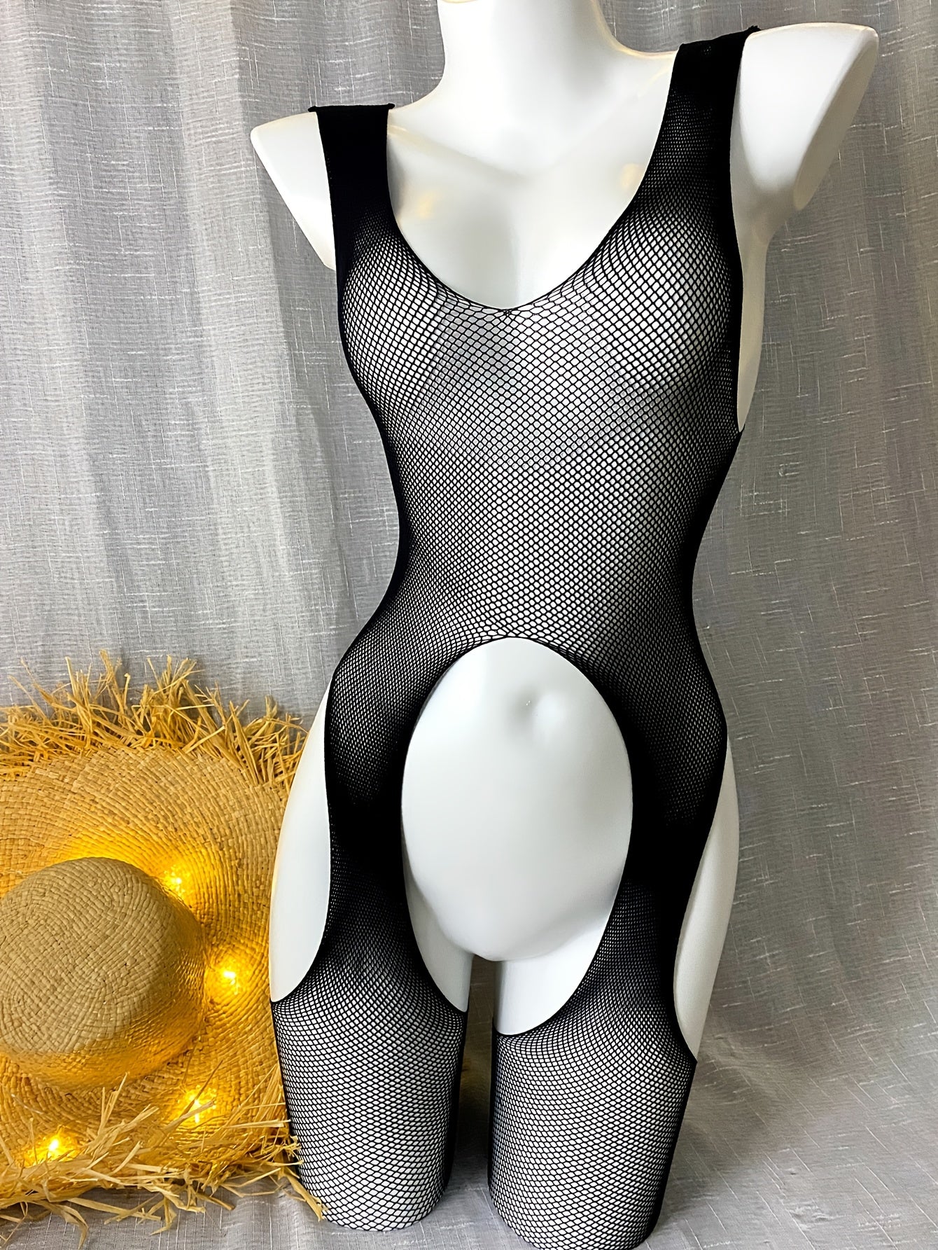 Боди без рукавов большого размера с вырезом-отверстием из эластичного нейлона, прозрачное, для женщин