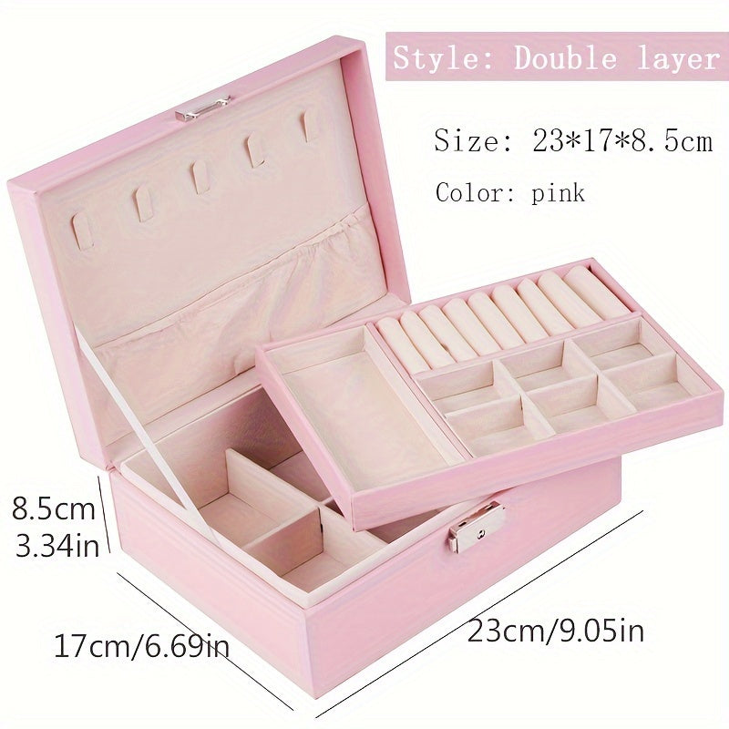 Large Capacity 2-Layer Jewelry Organizer with Lock for Earrings Necklaces Bracelets
