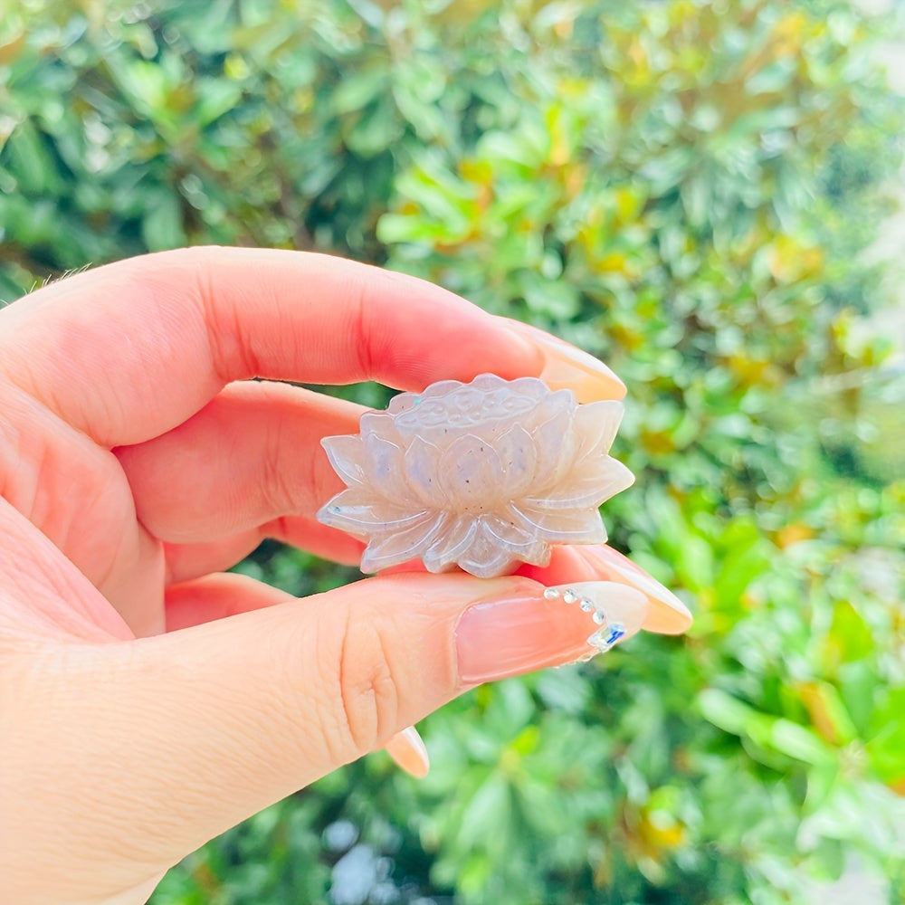 Ручная работа Лунный камень Лотос Цветок Скульптура Кристалл-камень Искусственный драгоценный камень Домашний декор