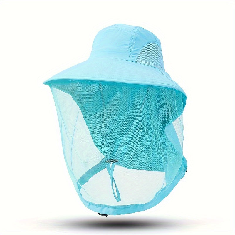 Outdoor Mesh Hat with Face Cover Sun Protection Breathable Mask for Fishing