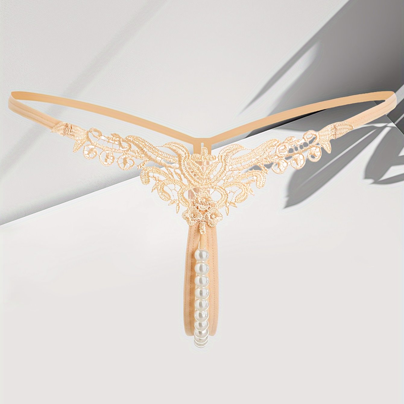 Women's Low-Rise Faux Pearl Thong Lingerie Underwear