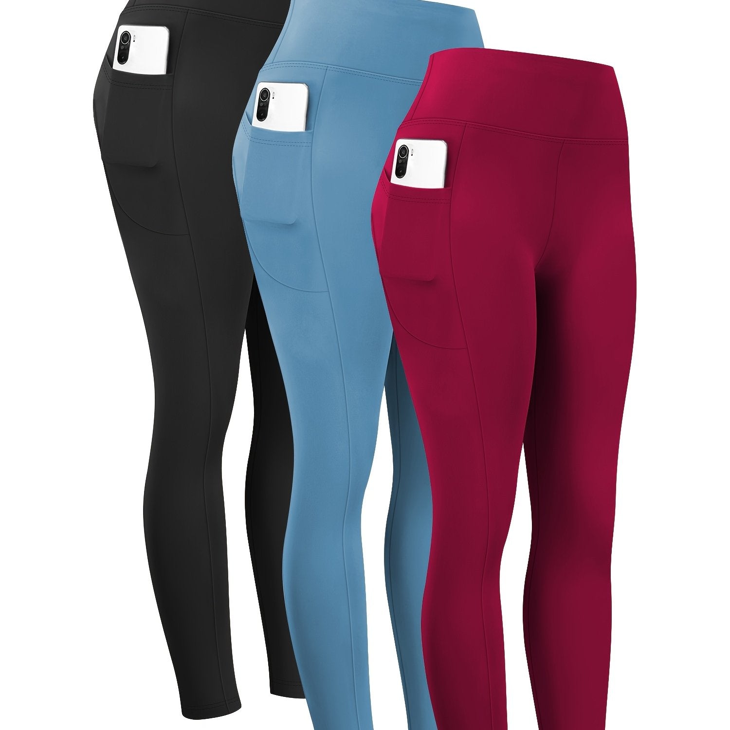 Women High Waist Tummy Control Yoga Leggings with Pockets Black 9/10 Length