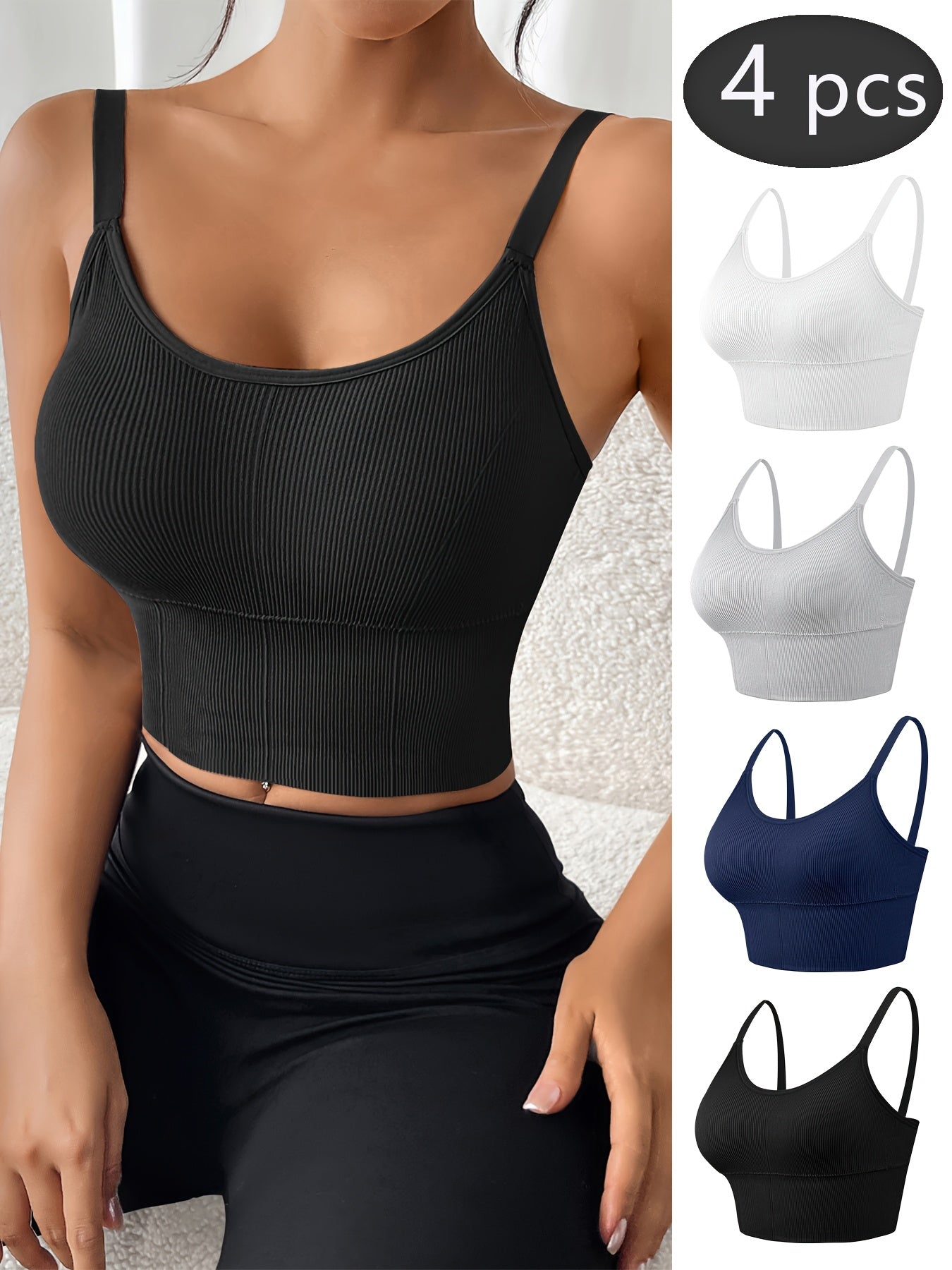 Women's Ribbed Plus Size Sports Bra and Tank Top Set For Yoga and Running