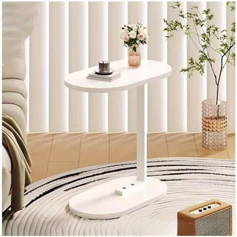 Walnut Sofa Side Table with Black Frame, Space-Saving End Table for Living Room or Bedroom