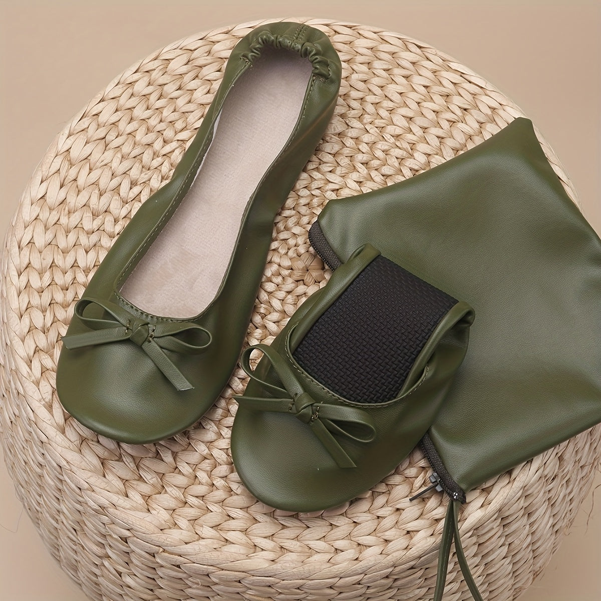 Women's Ballet Flats Soft Comfortable Slip-On Foldable Shoes with Storage Bag