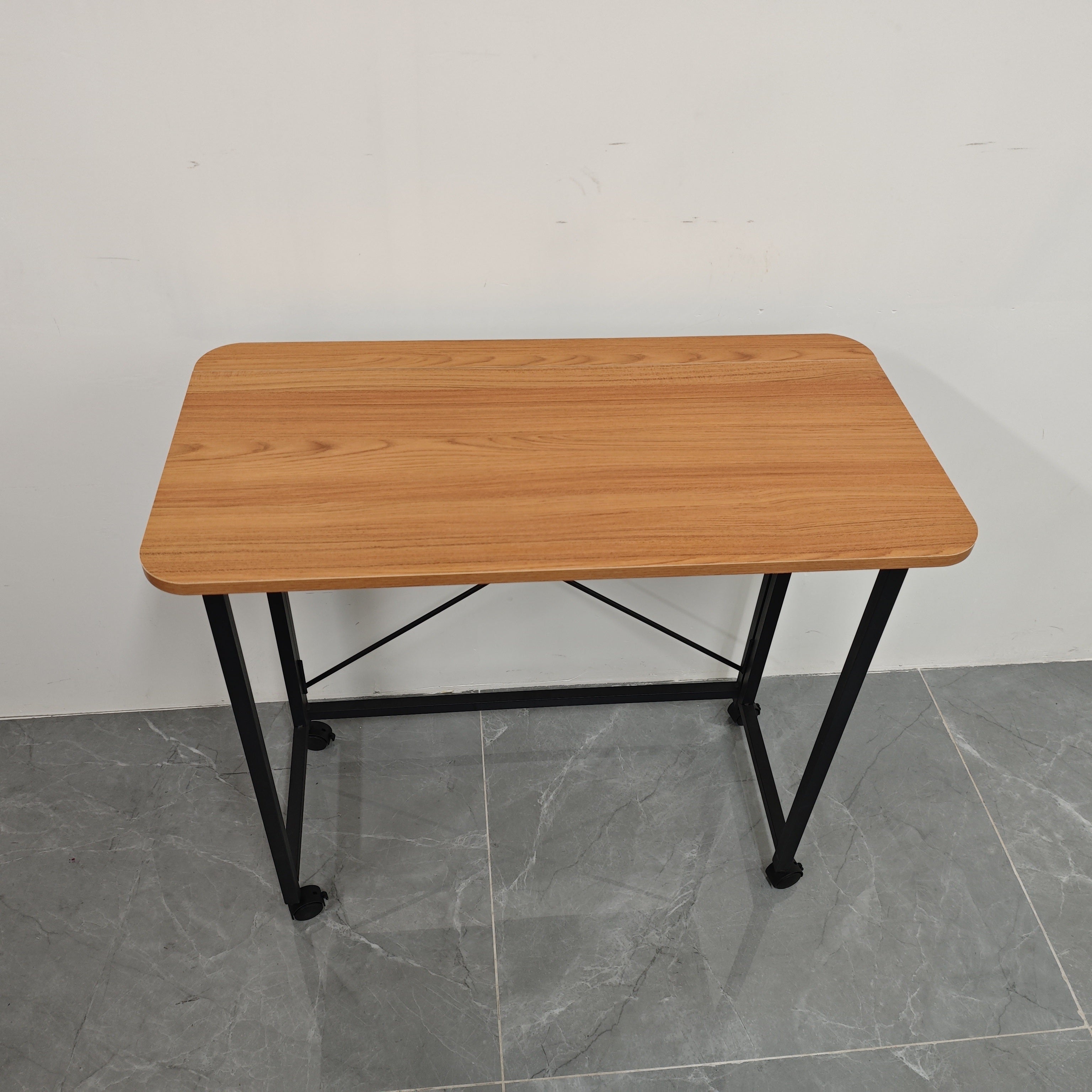 Portable Hardwood Desk with 360° Casters for Small Spaces Floor Mount Brown