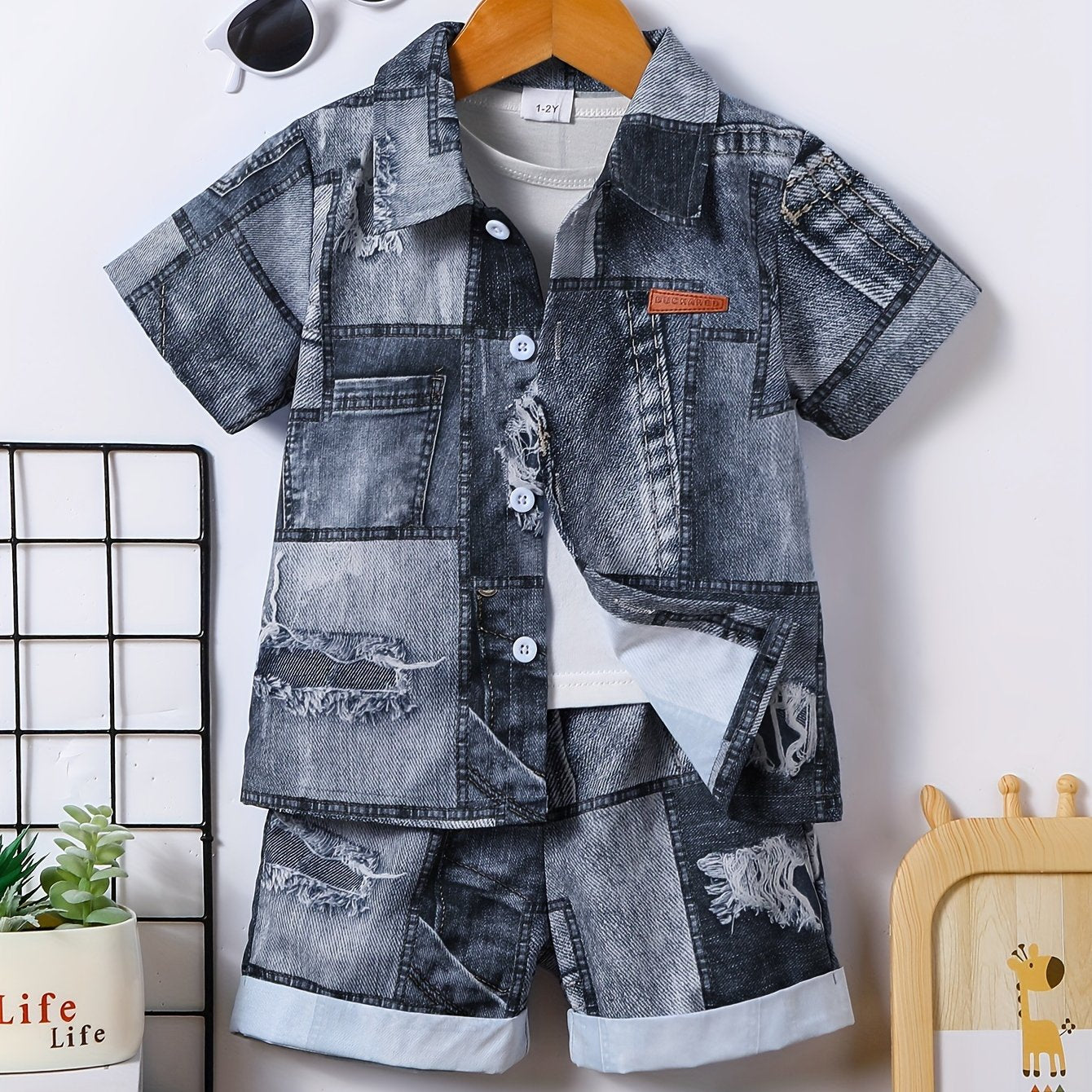 Boys Summer Denim Shirt and Shorts Set Short Sleeve Casual Kids Clothing