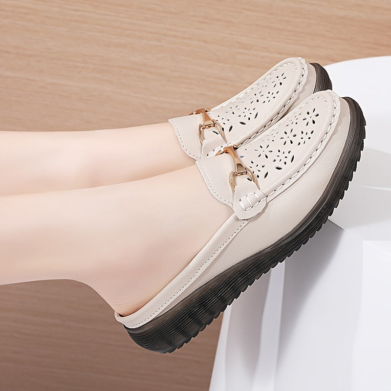 Women's Metal Buckle Mules, Flat Breathable Casual Shoes, Anti-slip