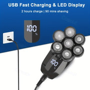 7-в-1 Электробритва для мужчин, перезаряжаемый USB, LED-дисплей, плавающие головки, машинка для стрижки волос, триммер для носа и бороды, моющаяся, длинный срок службы батареи