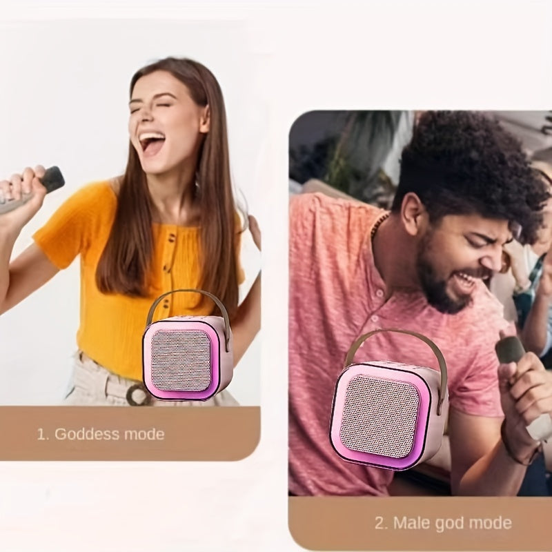 Mini Wireless Karaoke Machine with 2 Microphones for Kids and Family Use USB Rechargeable Speaker