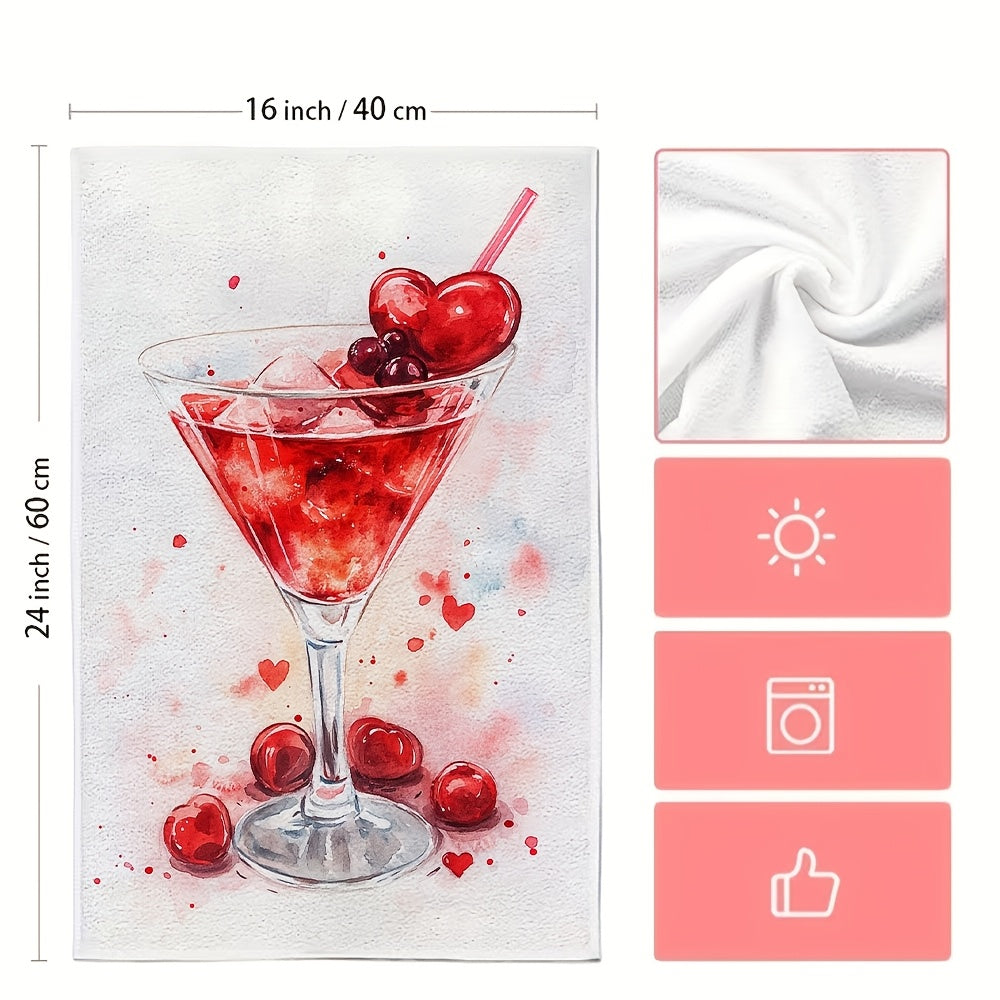 2 ta Ultra Soft oshxona sochiqlari, Cherry Cocktail dizayni, 40x60cm, so‘riluvchan