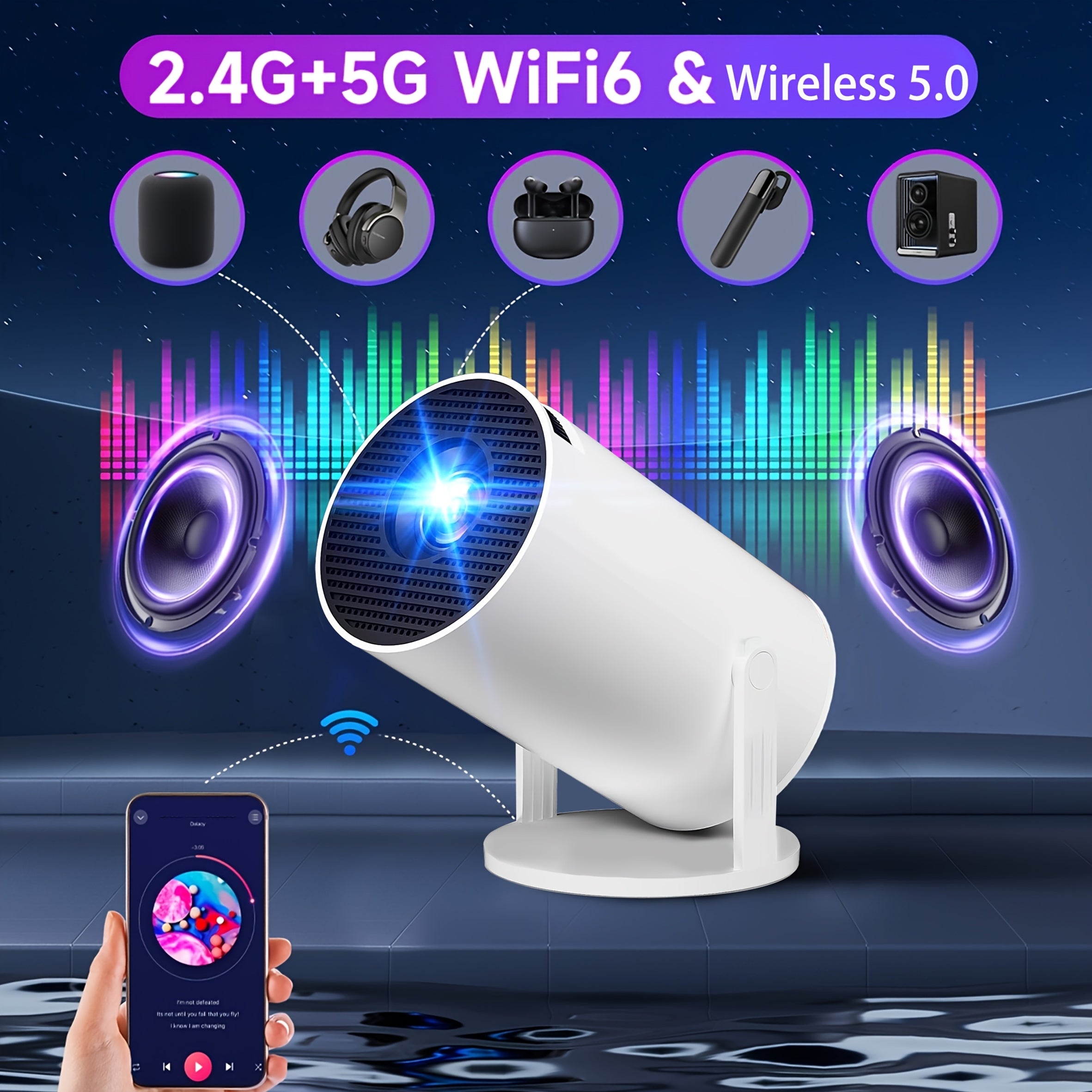 Proyector inalámbrico portátil 4K UHD Android WiFi para hogar y exterior