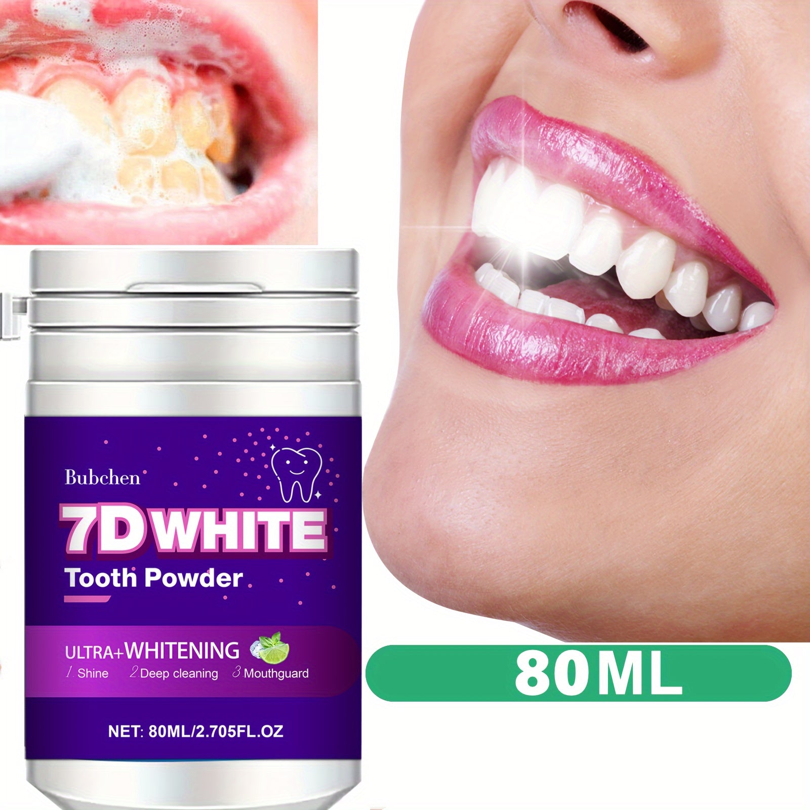 Whitening Tooth Powder with Natural Pearl Essence Mint Flavor 80ml Deep Clean Stain Removal