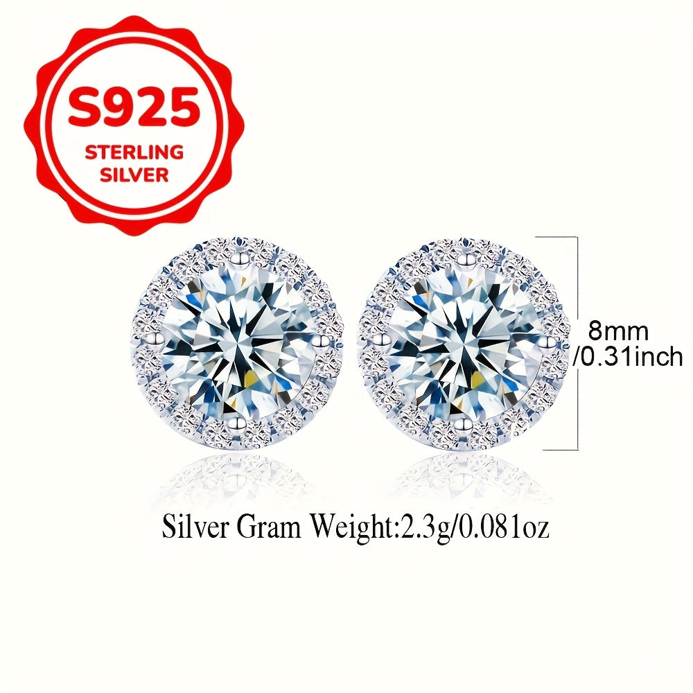 Sterling Silver Stud Earrings 8mm Cubic Zirconia Hypoallergenic Gift Box