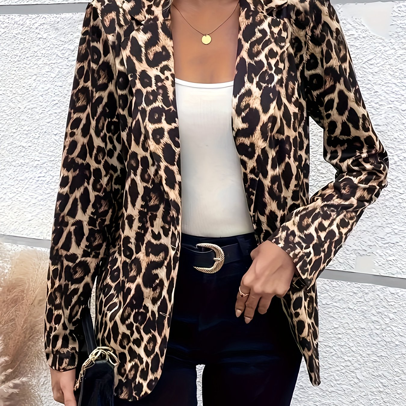 Women's Leopard Print Turnover Collar Suit Jacket Large Size Long Sleeve