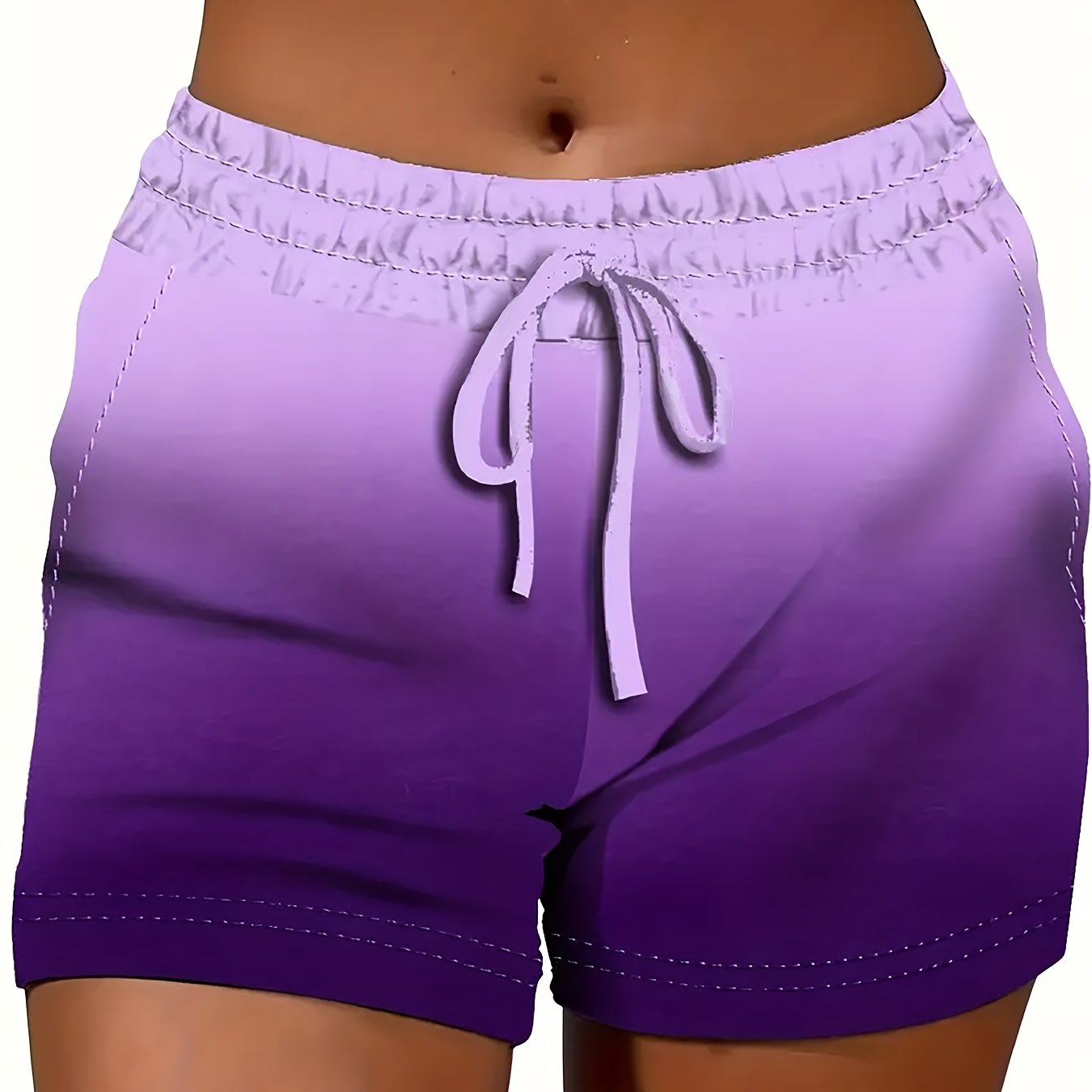 Women's Plus Size Summer Casual Gradient Drawstring Shorts Light Gray to Black