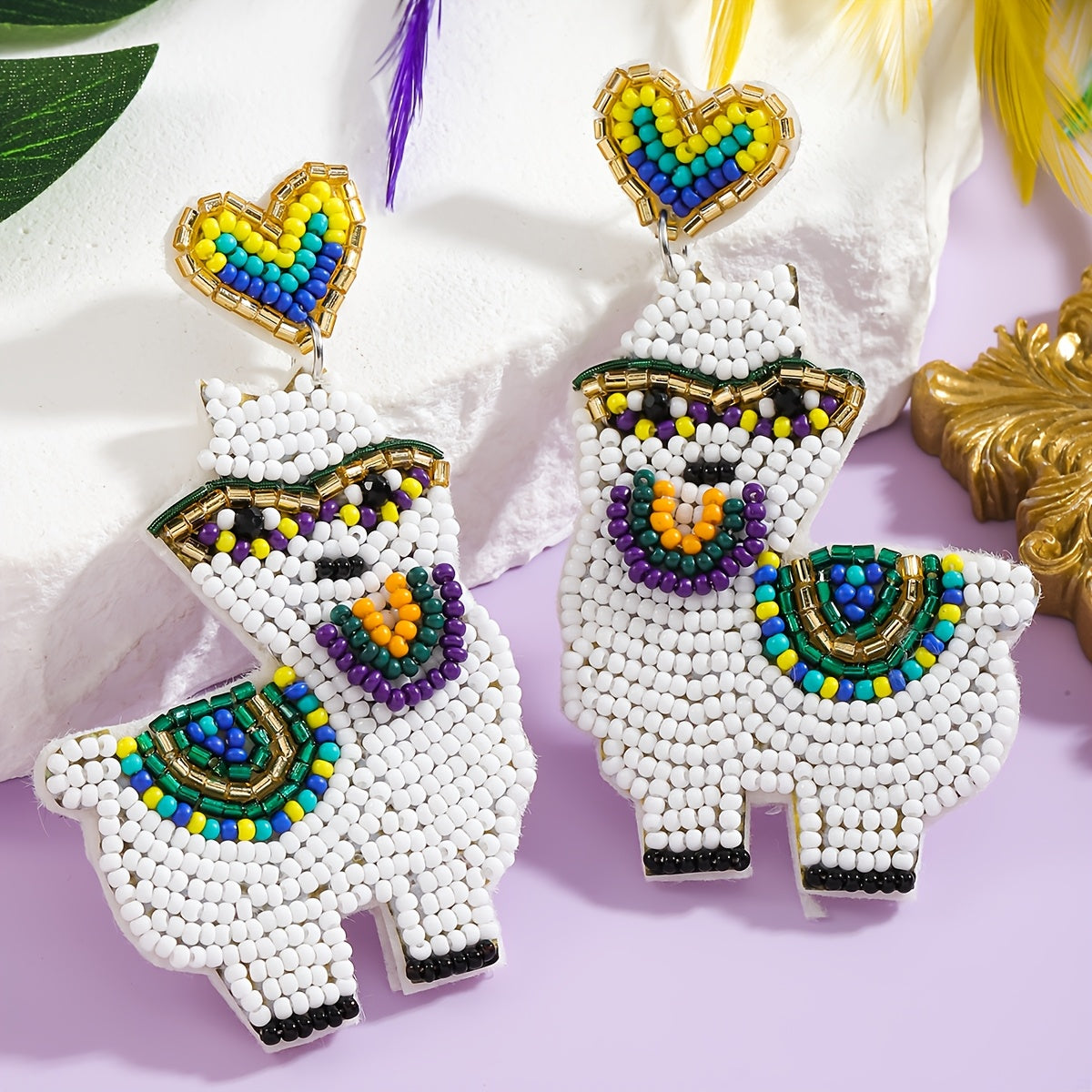 Pendientes de corazón con abalorios boho para mujer con poste de aleación de zinc