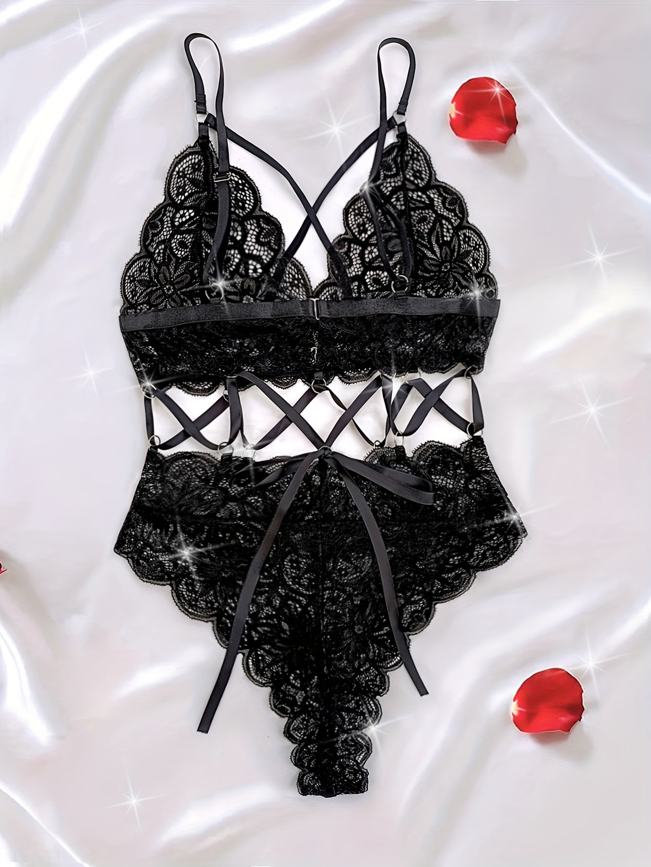 Sexy Lace Bodysuit for Women with Split Design and Crossed Suspenders