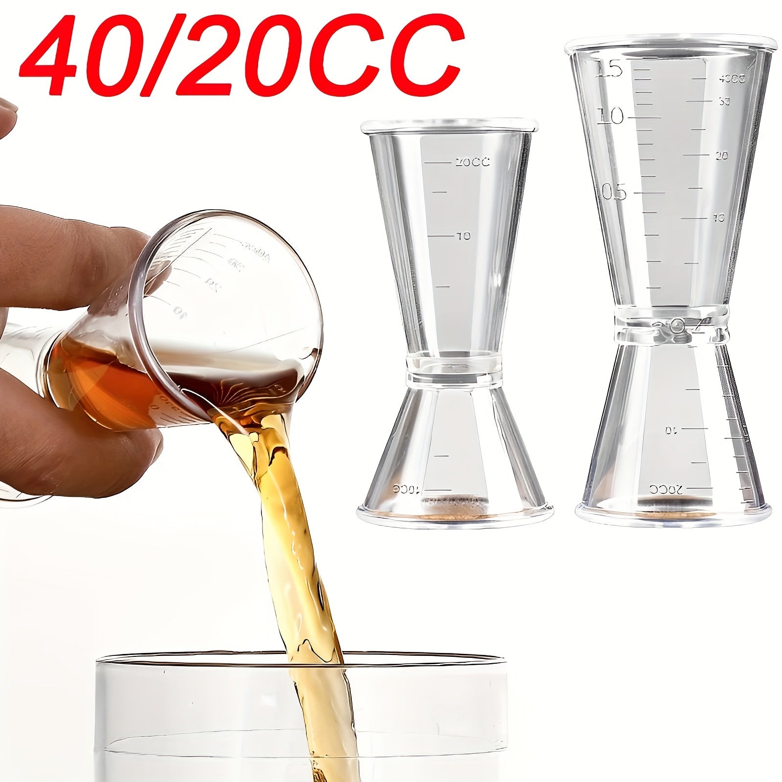 2 ta shaffof o'lchov stakanlari kokteyllar uchun, 40/10 CC, oshxonada yoki bar uchun partiya ta'minoti uchun ideal.