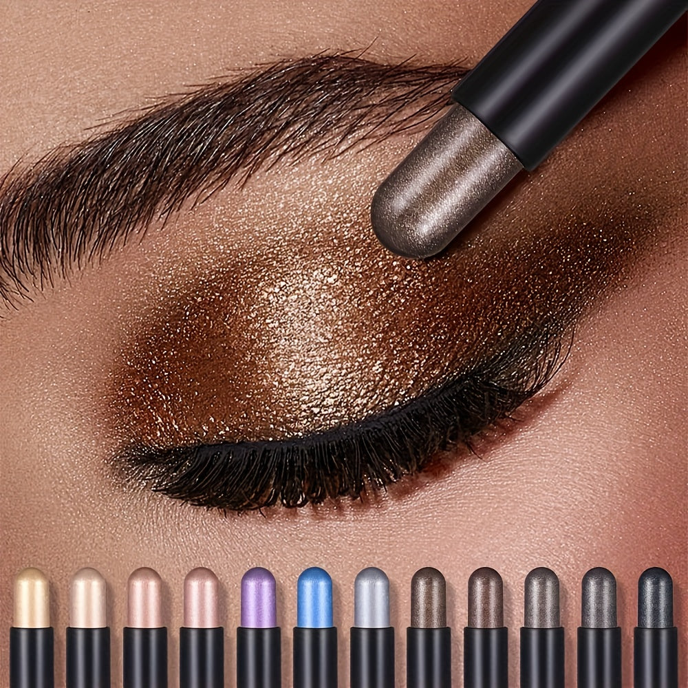 Lápiz de maquillaje para ojos 12 colores mate con glitter, de larga duración, a prueba de agua y resistente a las manchas