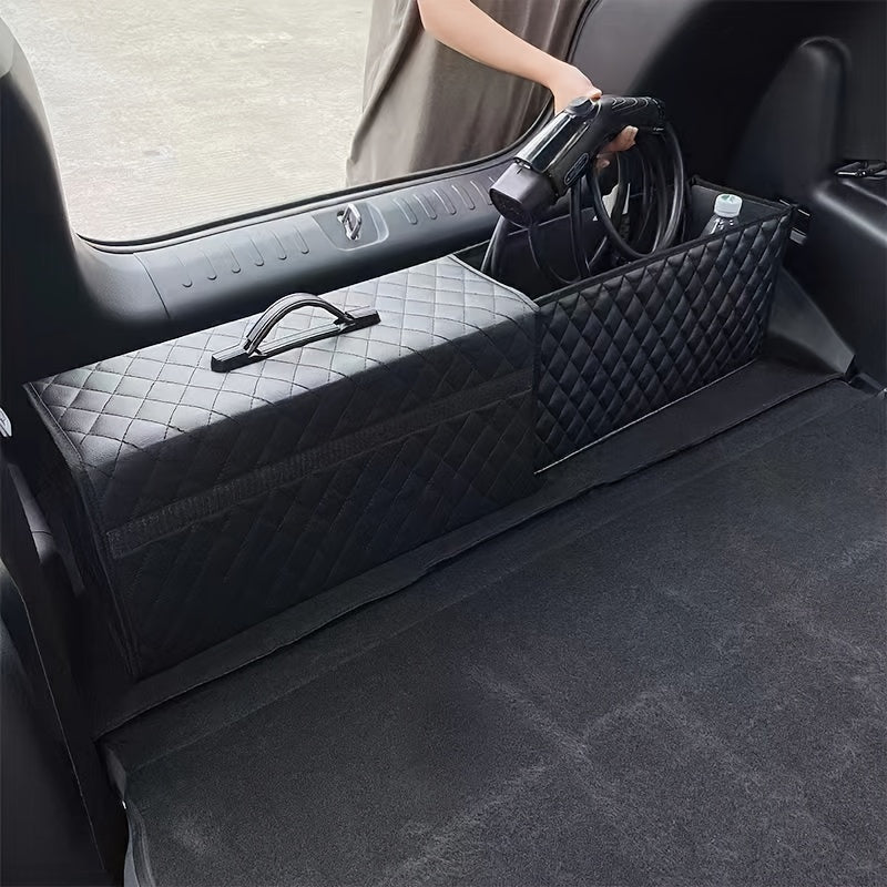 Organizador de maletero de coche en cuero con acolchado en forma de diamante, espacioso y de gran capacidad