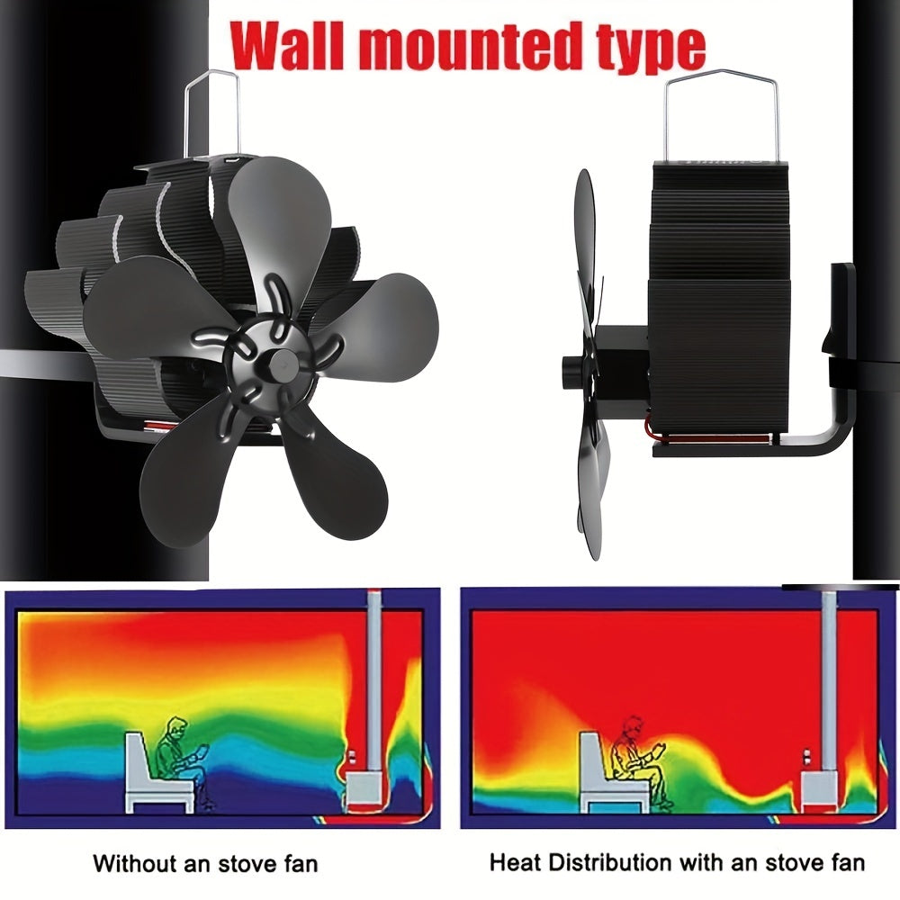 Алюминиевый вентилятор EcoSmart с подогревом, 5-лопастной вентилятор для дровяной печи с тумблерным управлением, переносной вентилятор для циркуляции воздуха для каминов и дровяных печей, полированная отделка, не требуется электричество - 1 шт.