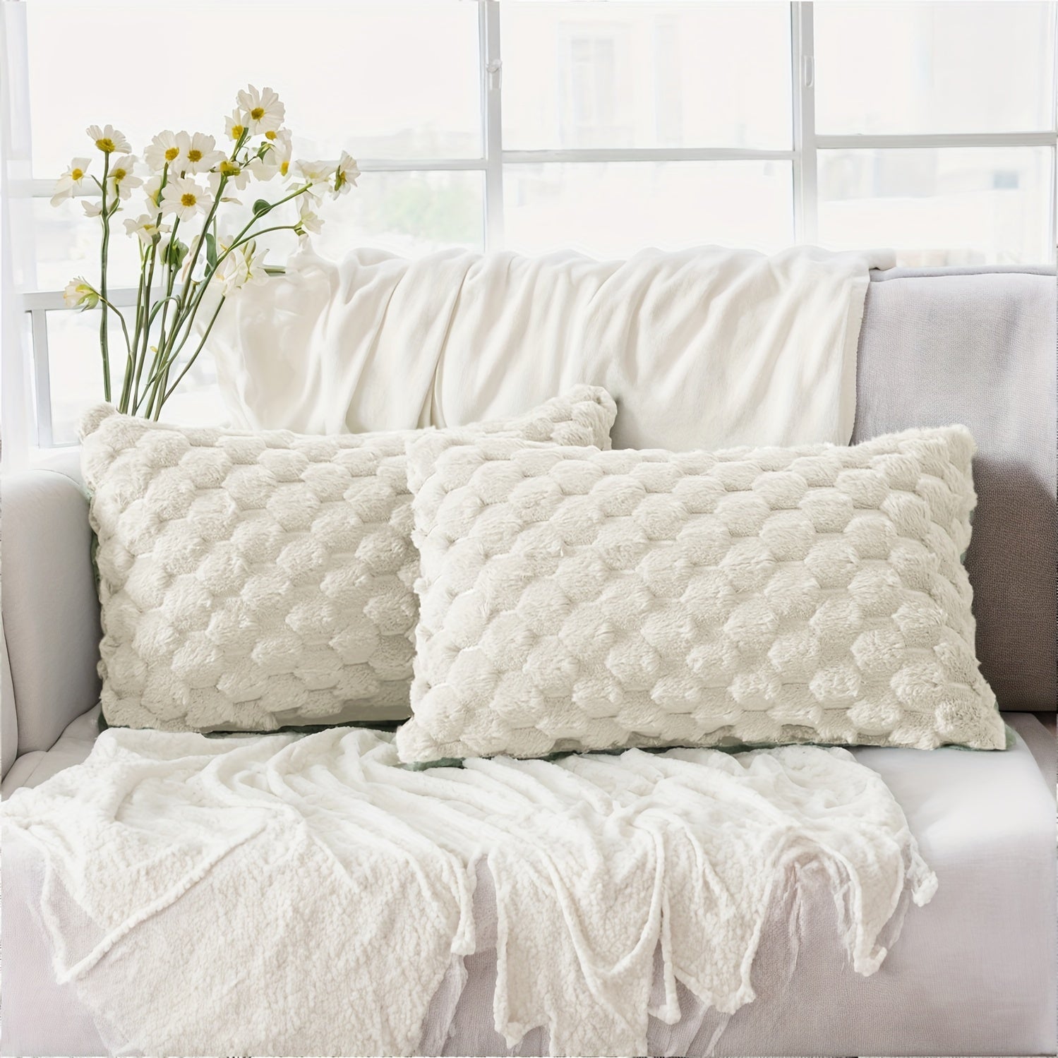 Dekorativ yostiq qopqog'i bej rangli geometrik 12x20 18x18 dyuymli divan, kreslo, yotoqxona uchun