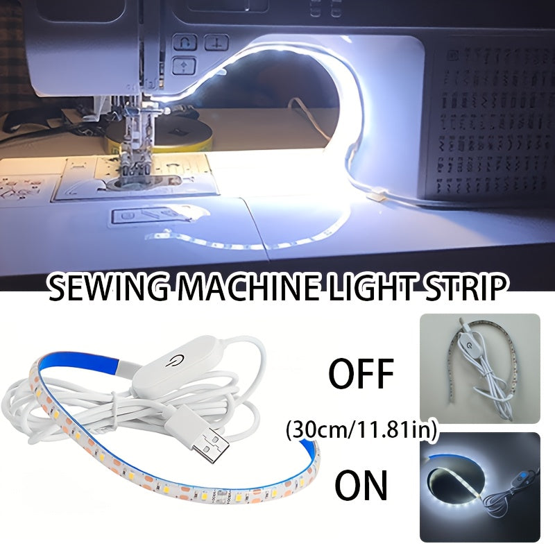 Светодиодная шнуровая лента для шитья с питанием от USB и сенсорным затемнением, энергоэффективный белый свет для стандартных машин, не требует батареек, гибкий пластиковый дизайн для улучшенной видимости при рукоделии.