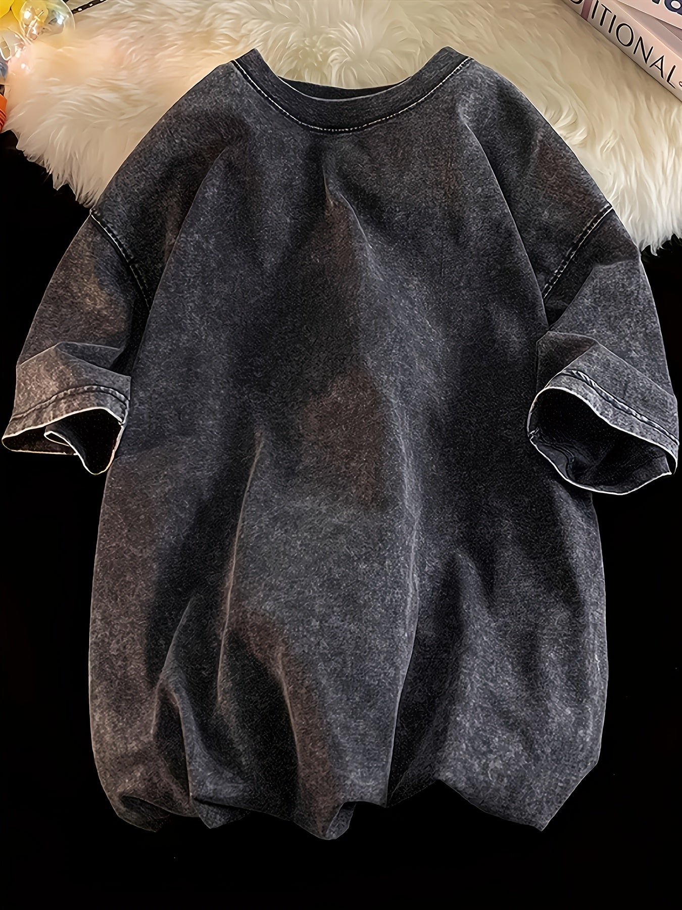 230g Washed Cotton Distressed Short Sleeve T-Shirt Large Size