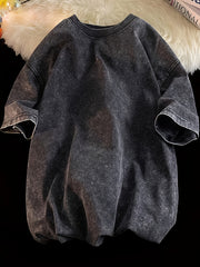 230g Washed Cotton Distressed Short Sleeve T-Shirt Large Size