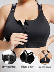 Women's High-Impact Zipper Yoga Sports Bra with Adjustable Straps and Molded Cups