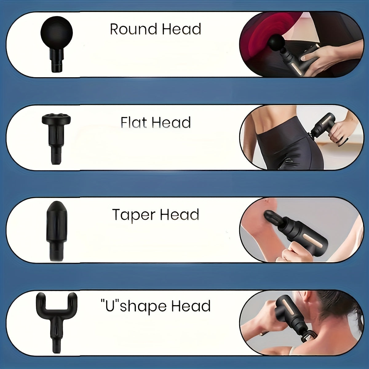 USB zaryadlash bilan portativ LCD massaj quroli, mustahkam ABS material, 4 ta almashtiriladigan bosh, raqamli displey va ergonomik tutqich qora va oltin rangda. Fitness, ochiq havoda foydalanish uchun mukammal.