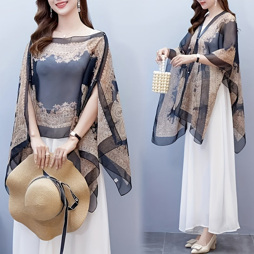 Boho Chic Paisley Print Chiffon Shawl Wrap for Travel and Beach Sunscreen Cover Windproof Cardigan Towel