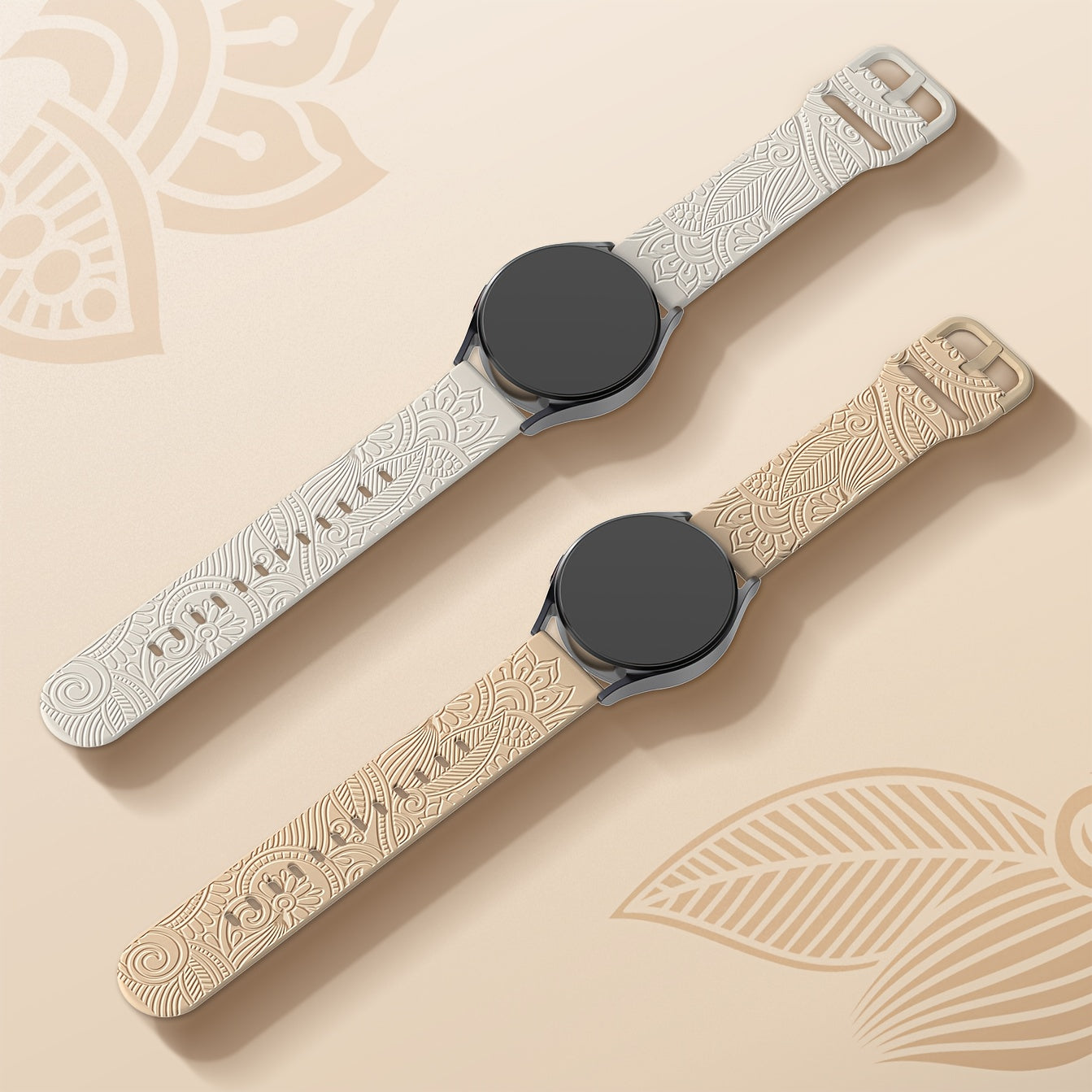 Engraved Floral Print Silicone Watch Band 1.78cm Wide Flexible Durable Replacement Strap