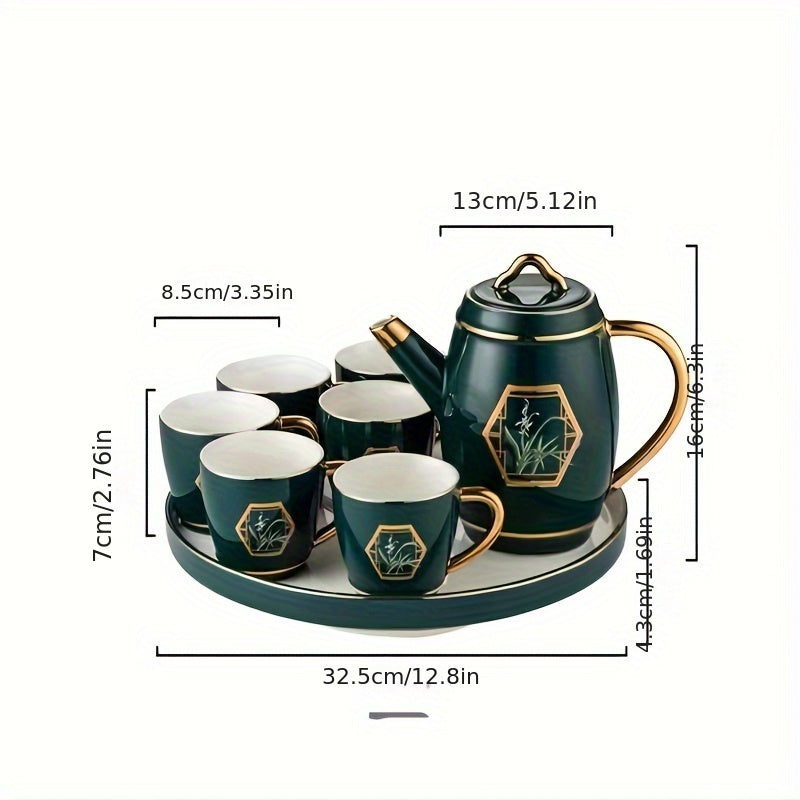 Ceramic Tea Set with Teapot and Cups, Food-Safe, Large Capacity for Afternoon Tea