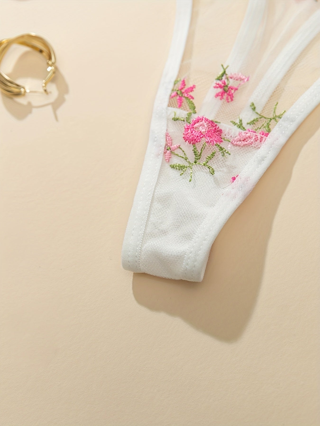 Women's Floral Lingerie Set with Bralette and Thong Low-Rise Support