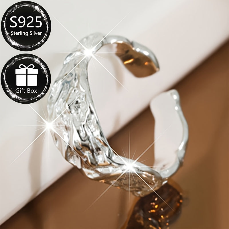 Серебряное открытое кольцо с текстурой фольги, регулируемое, винтажный стиль украшений